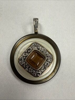 Brown and Silver Round Pendant Necklace - Women Jewelry